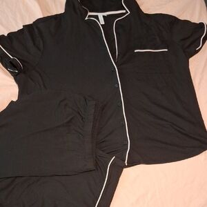 Women's Black Pajama Set with White Trim